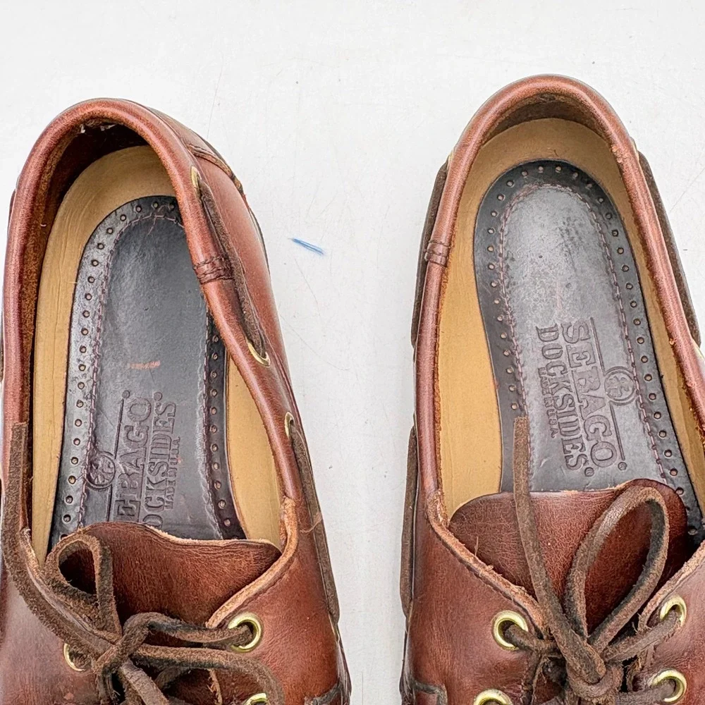 Sebago Docksides Boat Shoes Men 9 Wide Brown Good Vintage Made in USA Leather